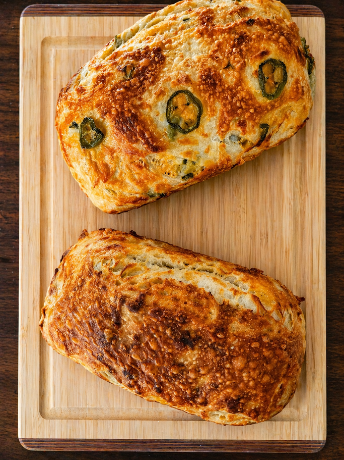 Jalapeño cheddar sourdough loaves